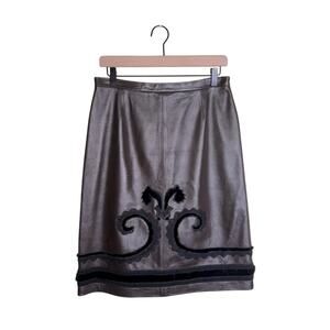 VNTG CARLISLE 90s whimsigoth leather A-line skirt with fur detail 8